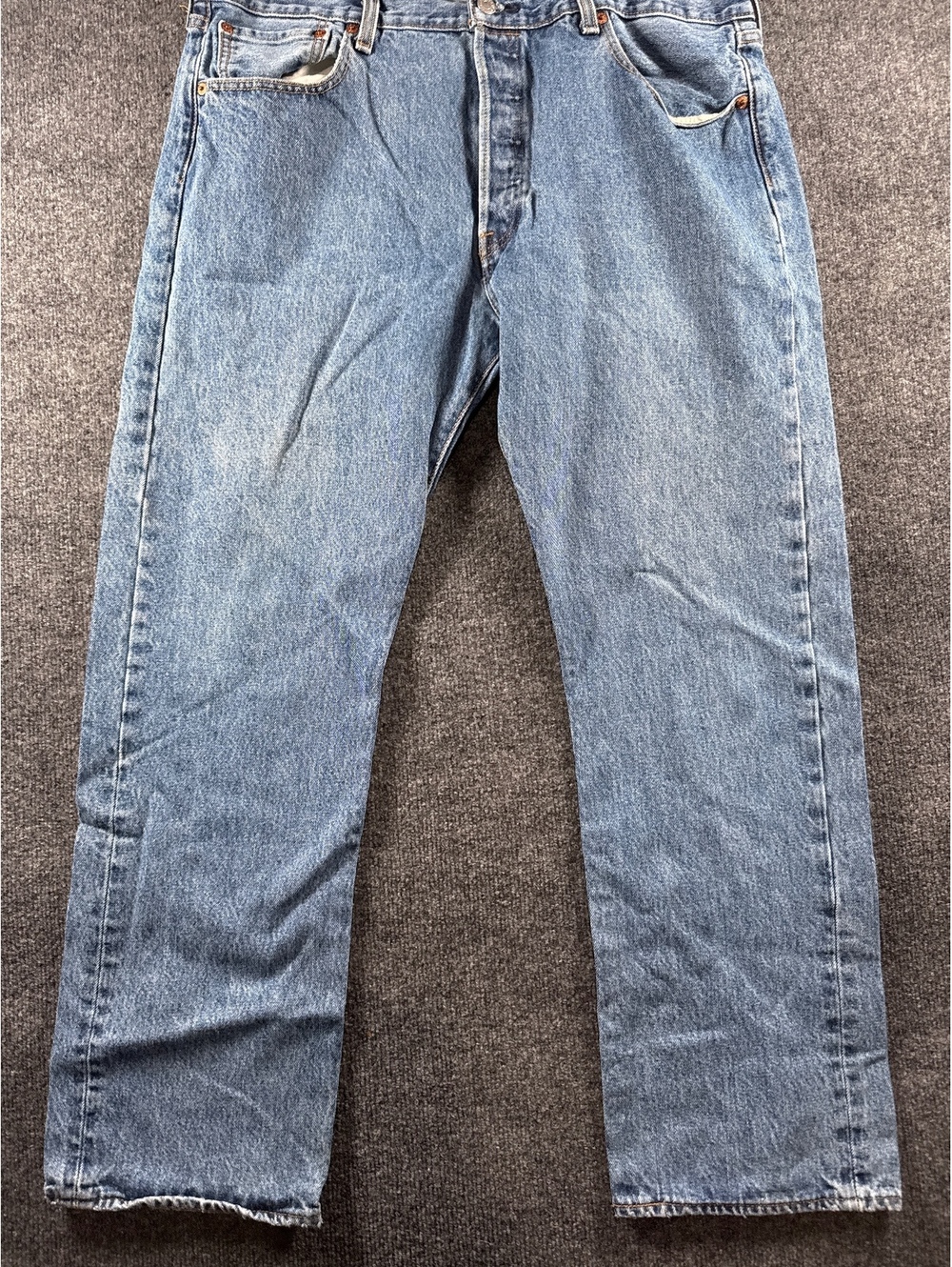 Levi's 501 Jeans Mens 38x30 Blue Denim Button Fly Straight Leg Distressed